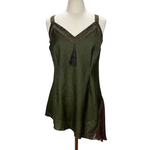 Soft Surroundings Tops - NWOT SOFT SURROUNDINGS |  Forest Green Linen & Silk Tassel Asymmetric Boho Top